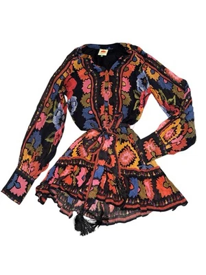 Minivestido para mujer Farm Rio tapiz manga larga con cinturón de borla talla L Foto 1 de 4