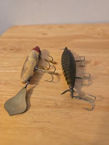 1930's Heddon flaptail & Creek Chub Injured Minnow Vintage fishing lures - Picture 1 of 12