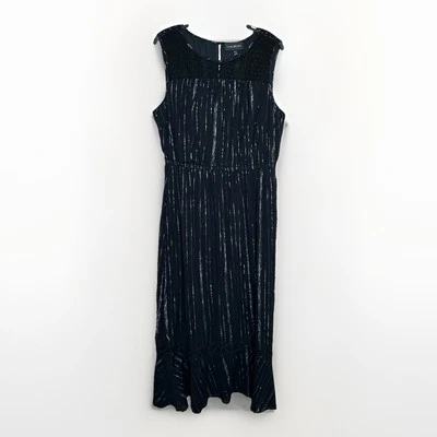 Vestido maxi Lane Bryant feminino tamanho 14 preto alfinete listrado metálico sem mangas - Imagem 1 de 4