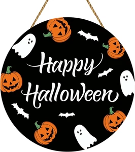Halloween Deko Halloween Kranz süßes Gespenst Kürbis Fledermaus Haustür - Bild 1 von 12