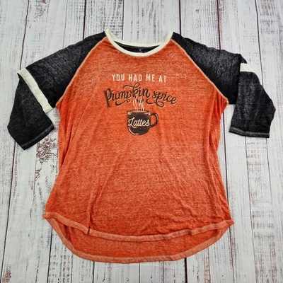 Camiseta Sable Sky You Had Me At Pumpkin Spice Lattes Naranja Timbre Burnout 3X *LEER Foto 1 de 4