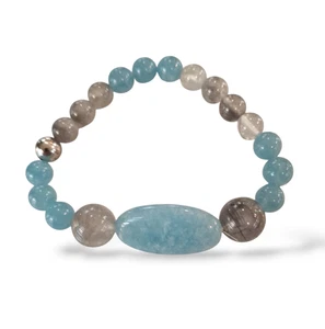 Pulsera Mujer KIOTO Elástico con Piedras Semipreciosas Gris Claro Y Esfera Plata - Imagen 1 de 3