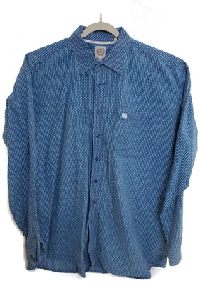 Camisa Cinch Para Hombre 2XL Azul Geométrica Abotonada Manga Larga Logo Occidental Foto 1 de 4