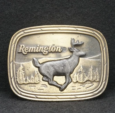 WC07154 IMPRESIONANTE HEBILLA DE CINTURÓN VINTAGE AÑOS 70 **REMINGTON** PISTOLAS Y CIERVO COLA BLANCA Foto 1 de 2