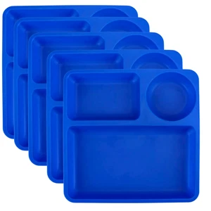 Kids Blue Divided Square Tray Plates BPA Free Dinnerware- 5 Pack - Picture 1 of 6