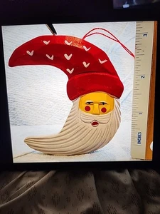 Santa Wood Carved Moon Ornament - Picture 1 of 2