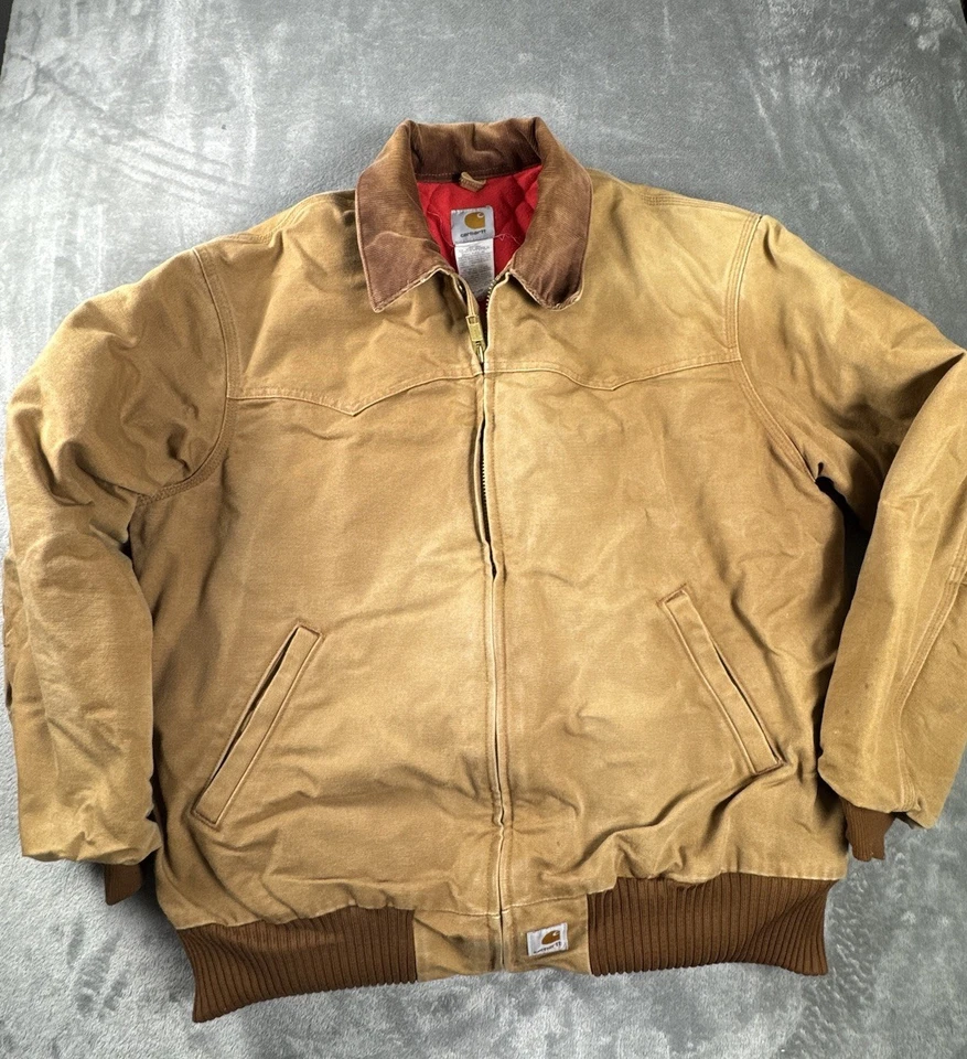 Chaqueta de Colección Carhartt Santa Fe Para Hombres XL Marrón J13 BRN Rojo Edredón Forrado EE. UU. Foto 1 de 4