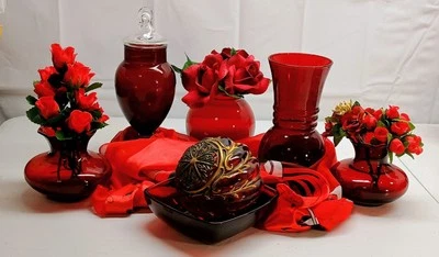 Ruby Red Anchor Hocking Glass Vase Handblown Decor - Image 1 of 4
