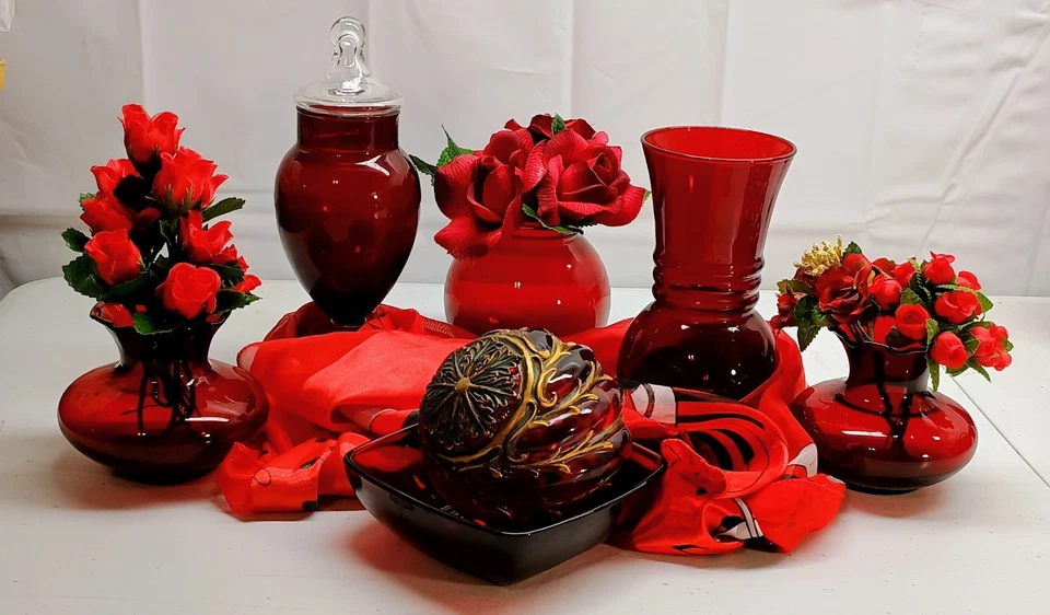 Ruby Red Anchor Hocking Glass Vase Handblown Decor - Image 1 of 4