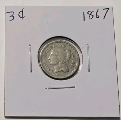 1867-P Philadelphia U.S. Mint Nickel Three Cent 3c Piece  - Image 1 of 3