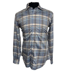 Camisa manga larga a cuadros con botones azul mediano beige colección Peter Millar - Imagen 1 de 5