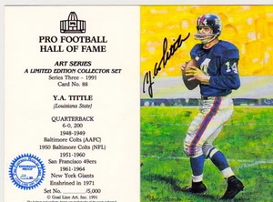 Y A TITTLE AUTOGRAPHED NEW YORK GIANTS ENSHRINEE PROOF GOAL LINE ART CARD - Picture 1 of 1