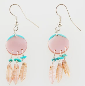 Native American Handmade Mother of Pearl and Turquoise Earrings - Picture 1 of 1