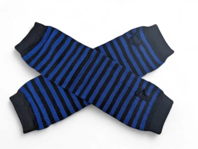 STRIPED ARM WARMERS knit black goth punk grunge emo 90s Y2K gloves 5Z - Image 1 of 3