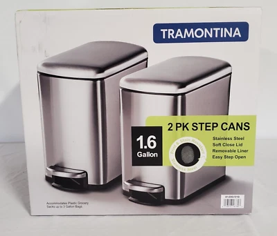 Tramontina 垃圾桶 2 件装不锈钢铬软关闭 1.6 克阶 — 第 1/4 张图片