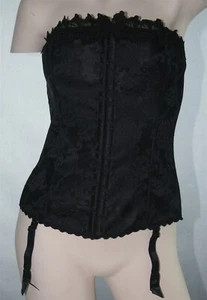 Black Floral/Paisley Size 40 Corset. Garters, Boning, Hook & Eye & Lace Up - Picture 1 of 12
