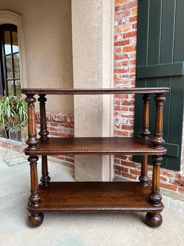 Antique English Hotel Dumbwaiter Server Bar Cart Sideboard Carved Oak Display Cover