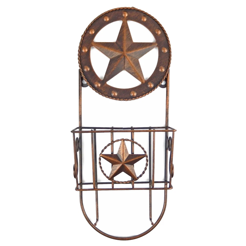 Rústico Western Stars Metal 2 en 1 Porta Letras y Llaves Dos Ganchos Cobre Cepillado Foto 1 de 4