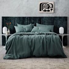Dark Sage Green Linen Duvet Cover Stonewashed Linen Bedding Cover With 2 Pillow