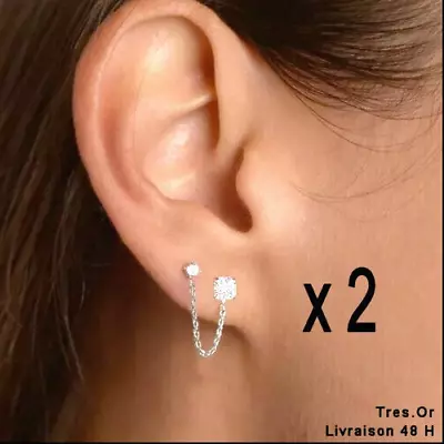 Boucles d'Oreille Zircons Doubles & Chaînes Bijoux Neufs LIVRÉ EN 48H A DOMICILE - Photo 1/4