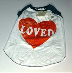 T-shirt colletto crew bianco blu crew bianco Grayson cucciolo animale domestico leggero cuore rosso NUOVA - Foto 1 di 10