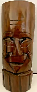 Hand Carved Face Wall Mask Dark Wood Folk Art Tiki 11"x4" - Picture 1 of 5