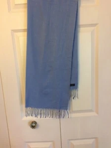 Powder Blue Soft Scarf Made In West Germany 11” Wide 3” Fringe 50” Long - Picture 1 of 5