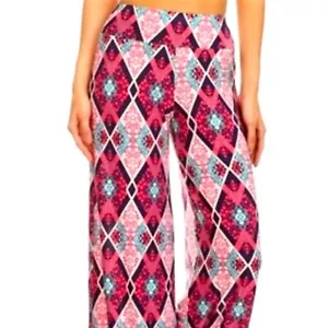 SHOSHO Airy Lightweight Boho Pink Wide Band Flare Leg S/M Comfy Lounge Slacks - Picture 1 of 9