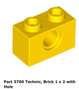 Lego 1x 3700 Yellow Technic, Brick 1 x 2 with Hole Technic 1980’s Expert Builder - Picture 1 of 1