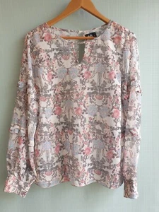 DOTTI SheerPaisley Bohemian Peasant Open Keyhole Back Long Sleeve Top Sz 12 Nwot - Picture 1 of 13