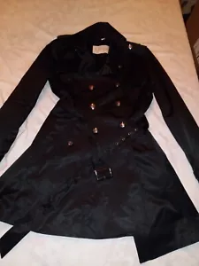 Jessica Simpson Womens Black Double Breasted Coat Sz M Belted Lined Pockets - Picture 1 of 5