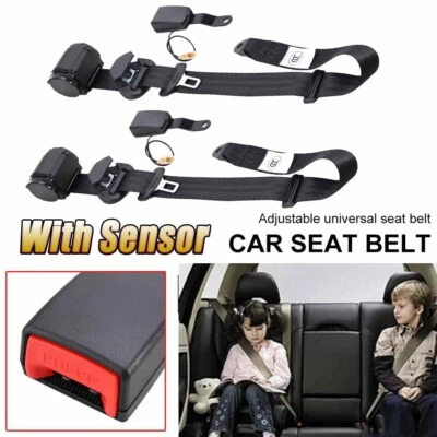 Pair Retractable 3 Point Safety Seat Belt Straps Car Vehicle Adjustable Belt Kit - Image 1 of 4