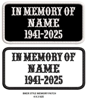 BIKER - MC, CUSTOM NAME MEMORY PATCH  IRON ON / SEW ON 4"X2" - Image 1 of 2