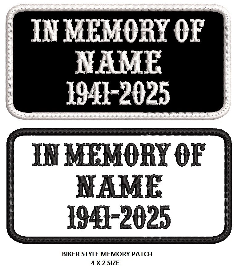 BIKER - MC, CUSTOM NAME MEMORY PATCH  IRON ON / SEW ON 4"X2" - Image 1 of 2