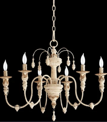 PUREHOME Horchow Candle Chandelier French Restoration Antique White Beaded Farmhouse