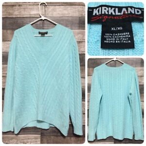 Kirkland Signature Cable Knit Cashmere Sweater Women’s XL Teal Blue (Read Desc)