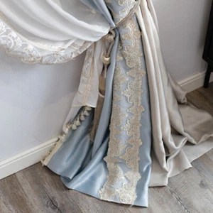 Custom French luxury Fuax silk gold beige cloth blackout curtain drape C1716 - Picture 1 of 12