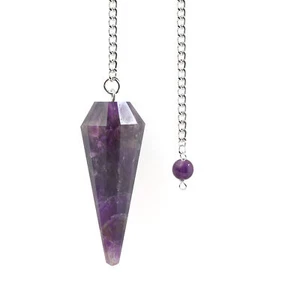 Natural Amethyst Gemstone Crystal Pointed Reiki Chakra Pendant Pendulum - Picture 1 of 6