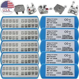 10 Set Dental Orthodontic Brackets Mini 0.022 MBT Metal Twin Braces 345 Hook MIM - Picture 1 of 12