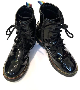 Kurt Geiger Girls Sz 4 Black Mini Birdie Patent Leather Lace Up Ankle Boots - Bild 1 von 15