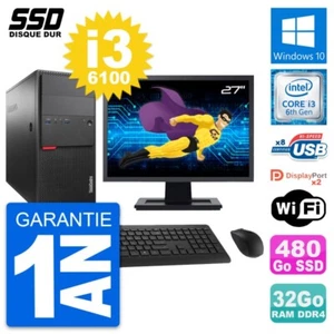 PC tour LENOVO M800 Pantalla 27" Intel i3-6100 RAM 32Go GB 480Go Windows 10 Wifi - Imagen 1 de 8