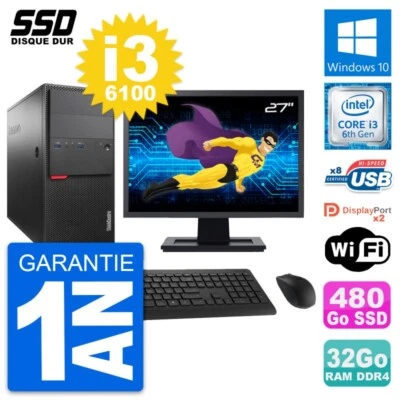 PC tour LENOVO M800 Pantalla 27" Intel i3-6100 RAM 32Go GB 480Go Windows 10 Wifi - Imagen 1 de 4
