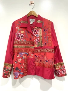 Diane Gilman Silk Floral Tunic Jacket Embroidered Embellished Pink Size M - Picture 1 of 8