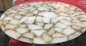 24" White Marble Natural Agate Inlay Coffee Side Table Top Infinity Art decor - Picture 1 of 2