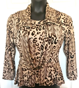 Joseph Ribkoff Gr. 12 braun beige Leopardenmuster Strick Twin Set Schößchen Jacke Tank - Bild 1 von 7