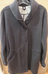 Lululemon Shawl Collar Fleece 35" Length Cardigan Jacket Charcoal Pockets Sz 12 - Picture 1 of 15