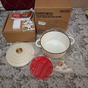 Overmont Enameled Cast Iron Dutch Oven 5 Qt White Pot w/ Lid Cookware - Picture 1 of 15
