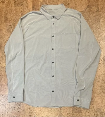 Lululemon Mens Dress Shirt Stretch Split Pocket Grey & White Striped long Sleeve - Image 1 of 4