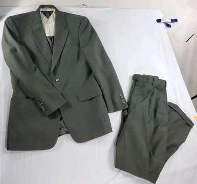 Vtg Tommy Hilfiger 40L 34x32 2pc Pant Suit USA Wool Pleated Cuffed 2 Button Gray - Image 1 of 4