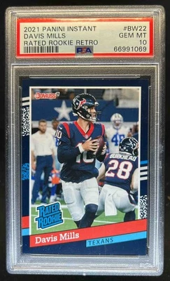 2021 Panini Instant Rated Rookie Retro Davis Mills /2231 RC #BW22 Texans PSA 10 - Image 1 of 2